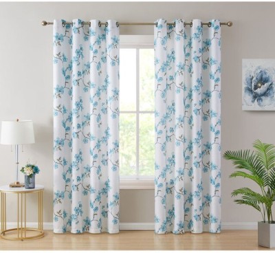 Tample Fab 154 cm (5 ft) Polyester Room Darkening Window Curtain (Pack Of 2)(Geometric, Blue)