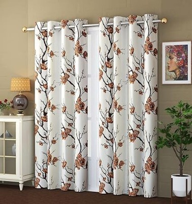 NRZ HOME 213 cm (7 ft) Polyester Semi Transparent Door Curtain (Pack Of 2)(Floral, Brown)