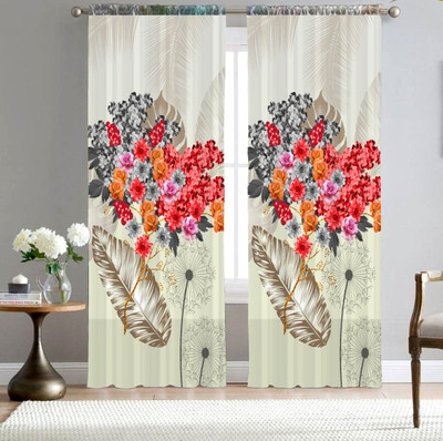 V21 154 cm (5 ft) Window Polyester Room Darkening Curtain (Pack Of 2)(Multicolor, Floral)