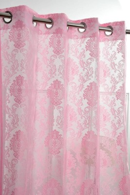 Harnay 214 cm (7 ft) Polyester, Net Semi Transparent Door Curtain Single Curtain(Floral, Pink Color)