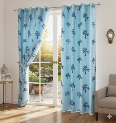 TWOLOVER 213 cm (7 ft) Long Door Cotton Blackout Curtain Single Curtain(Blue, Printed)