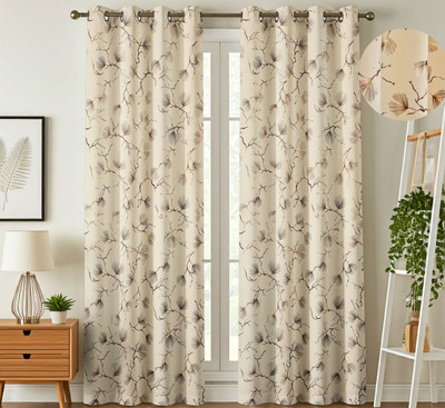 Galaxy Home Decor 274 cm (9 ft) Long Door Velvet Room Darkening Curtain (Pack Of 2)(Cream, Floral)