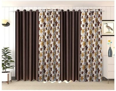 Benchmark 274.32 cm (9 ft) Polyester Blackout Long Door Curtain (Pack Of 4)(Floral, Brown)