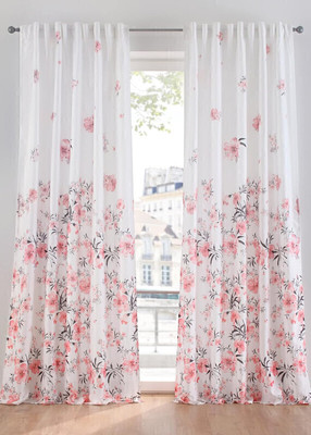 GRIZNA 213 cm (7 ft) Door Polyester Room Darkening Curtain Single Curtain(White, Pink, 3D Printed)