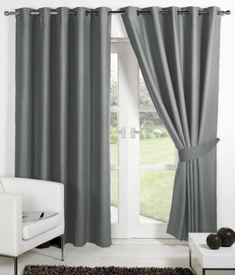 N2C Home 213 cm (7 ft) Polyester Semi Transparent Door Curtain (Pack Of 2)(Solid, Gray)