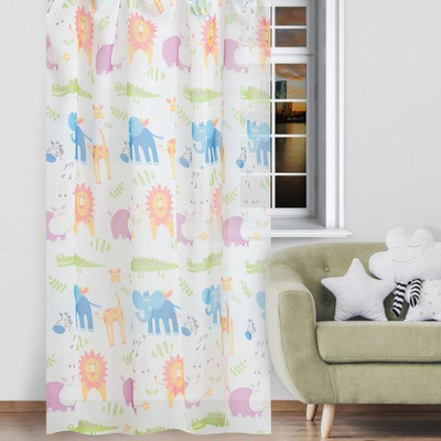 BEST FAB 154 cm (5 ft) Window Polyester Room Darkening Curtain Single Curtain(Blue, Animal)