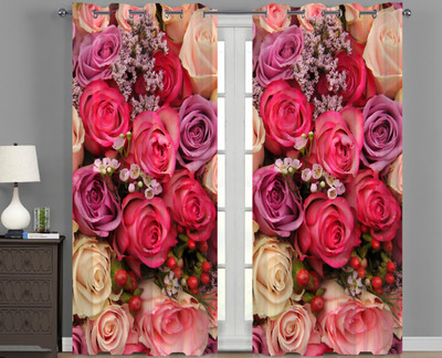 s23 214 cm (7 ft) Door Polyester Room Darkening Curtain Single Curtain(Red, Floral)