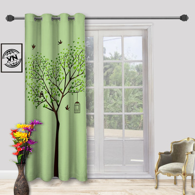 VN ENTERPRISE 153 cm (5 ft) Polyester Semi Transparent Window Curtain Single Curtain(Printed, Tree Designed Beautiful Curtains (Green))