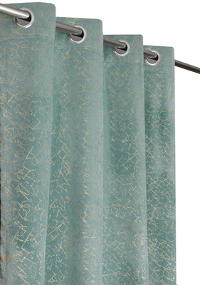 FURNADO 152.4 cm (5 ft) Window Velvet Room Darkening Curtain (Pack Of 2)(Light Aqua, Printed)