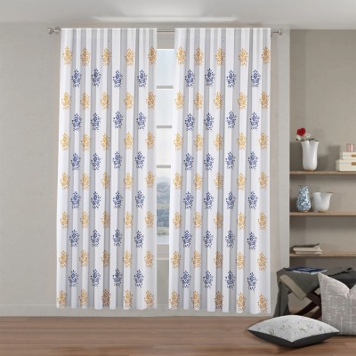 Decor Dream Scapes 213 cm (7 ft) Cotton Blackout Door Curtain (Pack Of 2)(Printed, Blue & Orange)