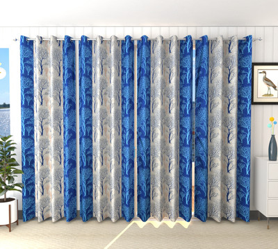 Monark 274 cm (9 ft) Long Door Polyester Semi Transparent Curtain (Pack Of 4)(Blue, Printed)