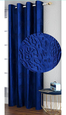 RADRUGS 210 cm (7 ft) Door Polycotton Room Darkening Curtain Single Curtain(Dark Blue, Self Design)