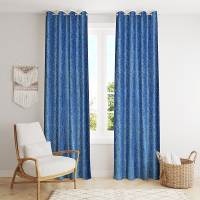 Galaxy Home Decor 274 cm (9 ft) Polyester Room Darkening Long Door Curtain (Pack Of 2)(Printed, Blue)