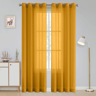 Linenweaves 152 cm (5 ft) Cotton Semi Transparent Window Curtain (Pack Of 2)(Self Design, Mustard)