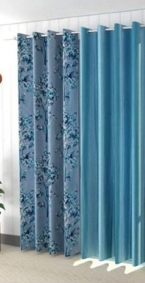 MSD Decor Hub 214 cm (7 ft) Polyester Semi Transparent Door Curtain (Pack Of 2)(Floral, Blue)