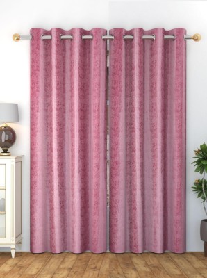 WO FLORA 214 cm (7 ft) Silk Room Darkening Door Curtain (Pack Of 2)(Plain, Pink)
