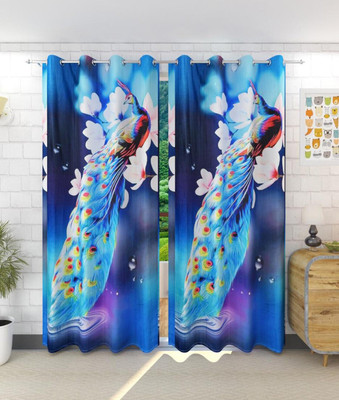 BANAVY 152 cm (5 ft) Window Polyester Room Darkening Curtain (Pack Of 2)(Blue, Floral, Printed)
