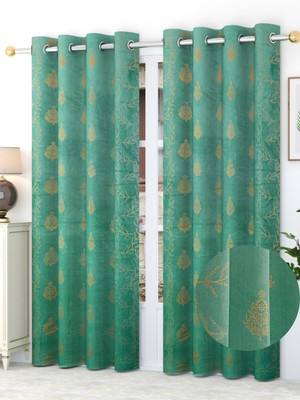 Galaxy Home Decor 153 cm (5 ft) Window Velvet Room Darkening Curtain (Pack Of 2)(Olive, Floral)