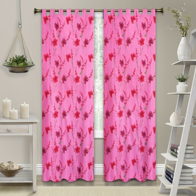 Duronet 182.88 cm (6 ft) Polyester Room Darkening Window Curtain (Pack Of 2)(Floral, Pink, Green)