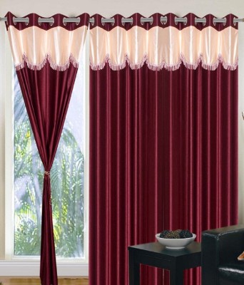 Panipat Textile Hub 213 cm (7 ft) Polyester Semi Transparent Door Curtain (Pack Of 3)(Abstract, Maroon)