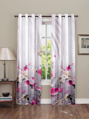 SJV 154 cm (5 ft) Polyester Room Darkening Window Curtain Single Curtain(Floral, Grey)