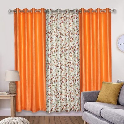 Benchmark 213.36 cm (7 ft) Polyester Room Darkening Door Curtain (Pack Of 3)(Solid, Orange & Cream)
