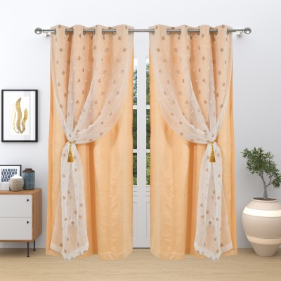 GD Home Fabric 152.4 cm (5 ft) Polyester Blackout Window Curtain (Pack Of 2)(Printed, Peach-Orange & White)