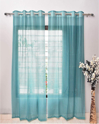 Saanvi Creations 213 cm (7 ft) Door Net Semi Transparent Curtain (Pack Of 2)(Aqua, Self Design)