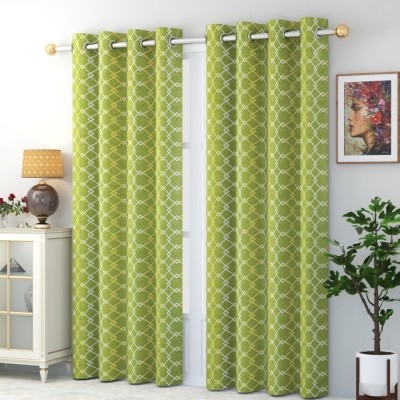 bliss casa 243 cm (8 ft) Polyester Room Darkening Long Door Curtain (Pack Of 2)(Geometric, Green)