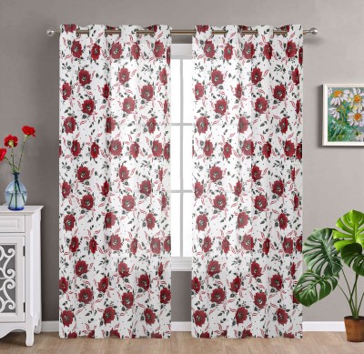 Home Blendz 304 cm (10 ft) Cotton Semi Transparent Long Door Curtain (Pack Of 2)(Printed, Red, White)