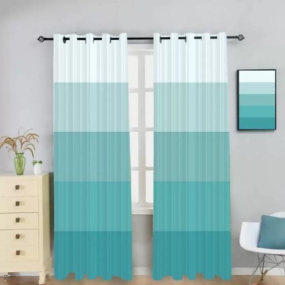 BEST FAB 214 cm (7 ft) Polyester Room Darkening Door Curtain (Pack Of 2)(Striped, Light Blue)