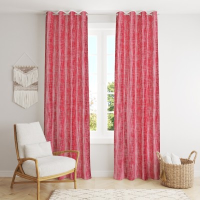 La elite 274 cm (9 ft) Polyester Semi Transparent Long Door Curtain (Pack Of 2)(Geometric, Pink)