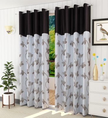 Arick Home 274 cm (9 ft) Polyester Semi Transparent Long Door Curtain (Pack Of 2)(Floral, Coffee)