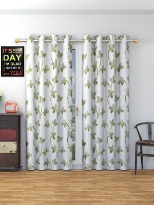 Peacewayz 274.32 cm (9 ft) Polyester Semi Transparent Long Door Curtain (Pack Of 2)(Printed, Green)