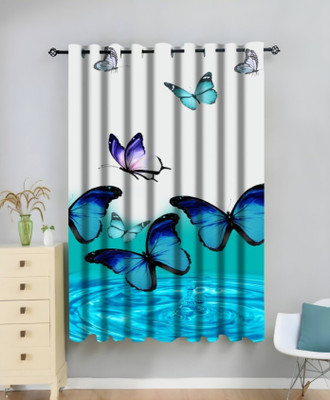 V4S 214 cm (7 ft) Door Polyester Room Darkening Curtain Single Curtain(Blue, Printed)