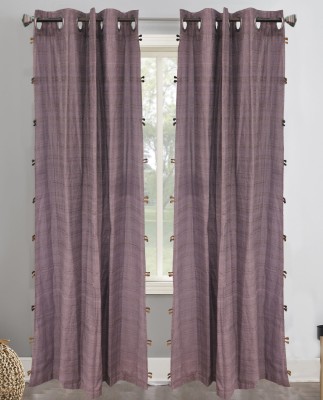 Dekor World 150 cm (5 ft) Polyester Semi Transparent Window Curtain (Pack Of 2)(Striped, Purple)