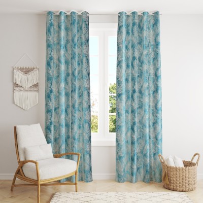 Soulful Creations 153 cm (5 ft) Polyester Room Darkening Window Curtain (Pack Of 2)(Floral, aqua)