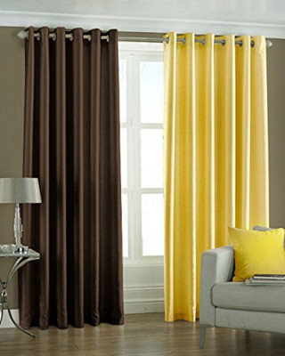 Cordweave 213 cm (7 ft) Door Polyester Semi Transparent Curtain Single Curtain(1 Coffee & 1 Yellow, Plain)