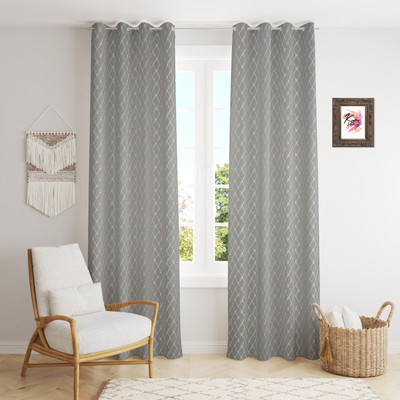 Kraftiq Homes 152 cm (5 ft) Polyester Blackout Window Curtain (Pack Of 2)(Printed, Light Grey)