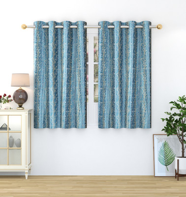 Homefab India 152.4 cm (5 ft) Window Polyester Semi Transparent Curtain (Pack Of 2)(Blue, Printed)