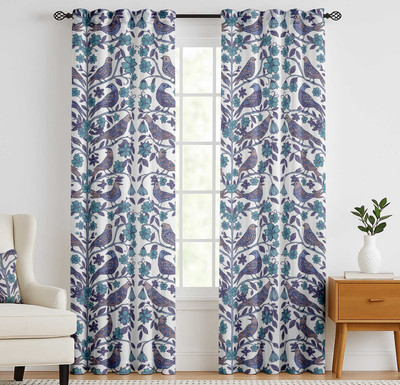 Vargottam 213 cm (7 ft) Door Cotton Semi Transparent Curtain (Pack Of 2)(Lilac & Teal, Printed)