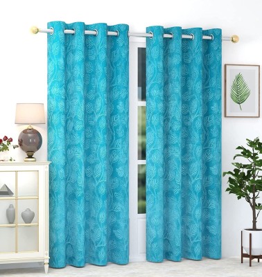 Freshfromloom 274 cm (9 ft) Velvet Room Darkening Long Door Curtain (Pack Of 2)(Abstract, Turquoise)