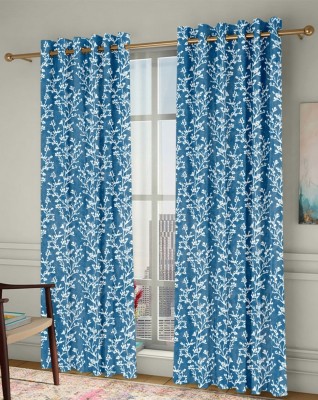 Homefab India 274.32 cm (9 ft) Polyester Room Darkening Long Door Curtain (Pack Of 2)(Floral, Blue,White)