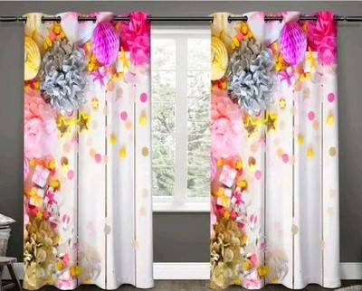 7 Star 154 cm (5 ft) Window Polyester Room Darkening Curtain Single Curtain(Pink, Floral)