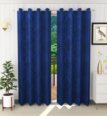 Ville Style 214 cm (7 ft) Door Polyester Semi Transparent Curtain (Pack Of 2)(Blue, Floral)