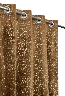 VELOURA 213.36 cm (7 ft) Door Velvet Room Darkening Curtain (Pack Of 2)(Light Brown, Printed)