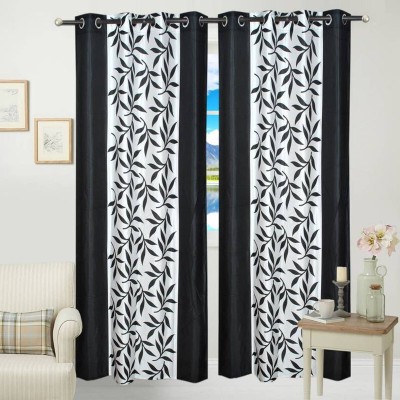 SAI FAB 270 cm (9 ft) Polyester Semi Transparent Long Door Curtain (Pack Of 2)(Printed, Black)
