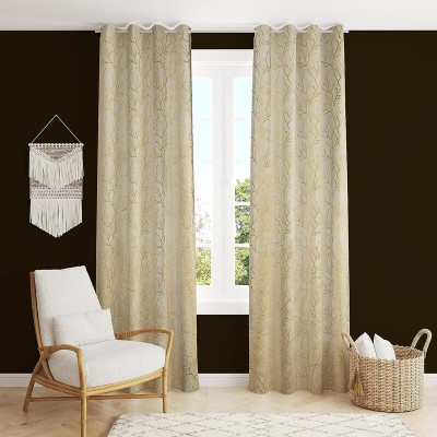 LUCHOM 273 cm (9 ft) Velvet Room Darkening Long Door Curtain (Pack Of 2)(Printed, Cream)