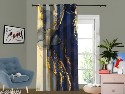 V21 154 cm (5 ft) Window Polyester Room Darkening Curtain Single Curtain(Blue, Printed)