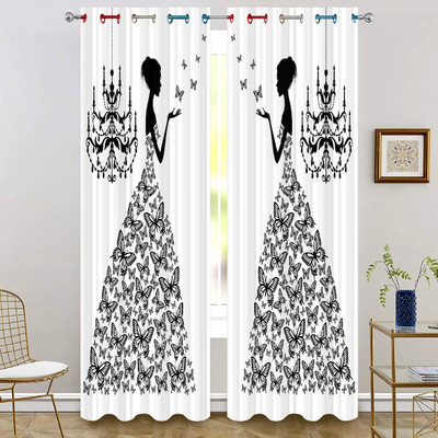 SAI FAB 154 cm (5 ft) Polyester Room Darkening Window Curtain Single Curtain(Printed, Black)